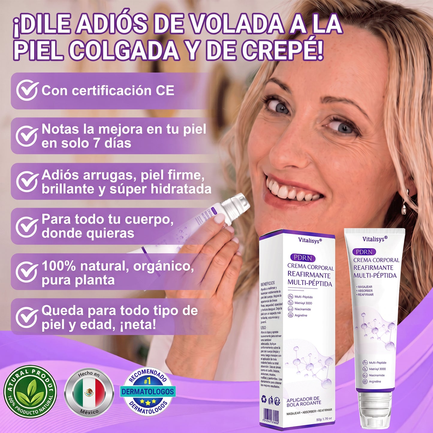 30% de descuento exclusivo: Vitalisys® 💎💎 Crema Corporal con Rodillo PDRN y Multi-Péptidos: Antiedad, Hidratación, Reafirmación, Reparación de la Piel, Tono Uniforme, Tratamiento de Manchas y Acné, Reducción de Verrugas y Lunares.