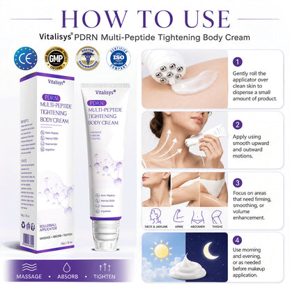 Vitalisys® 🍅 Crema Corporal con Rodillo de PDRN y Multi-Péptidos: Antiedad, Hidratación, Reafirmación, Reparación de la Piel, Tono Uniforme, Tratamiento de Acné y Manchas, Reducción de Verrugas y Lunares, y Alivio de la Psoriasis.