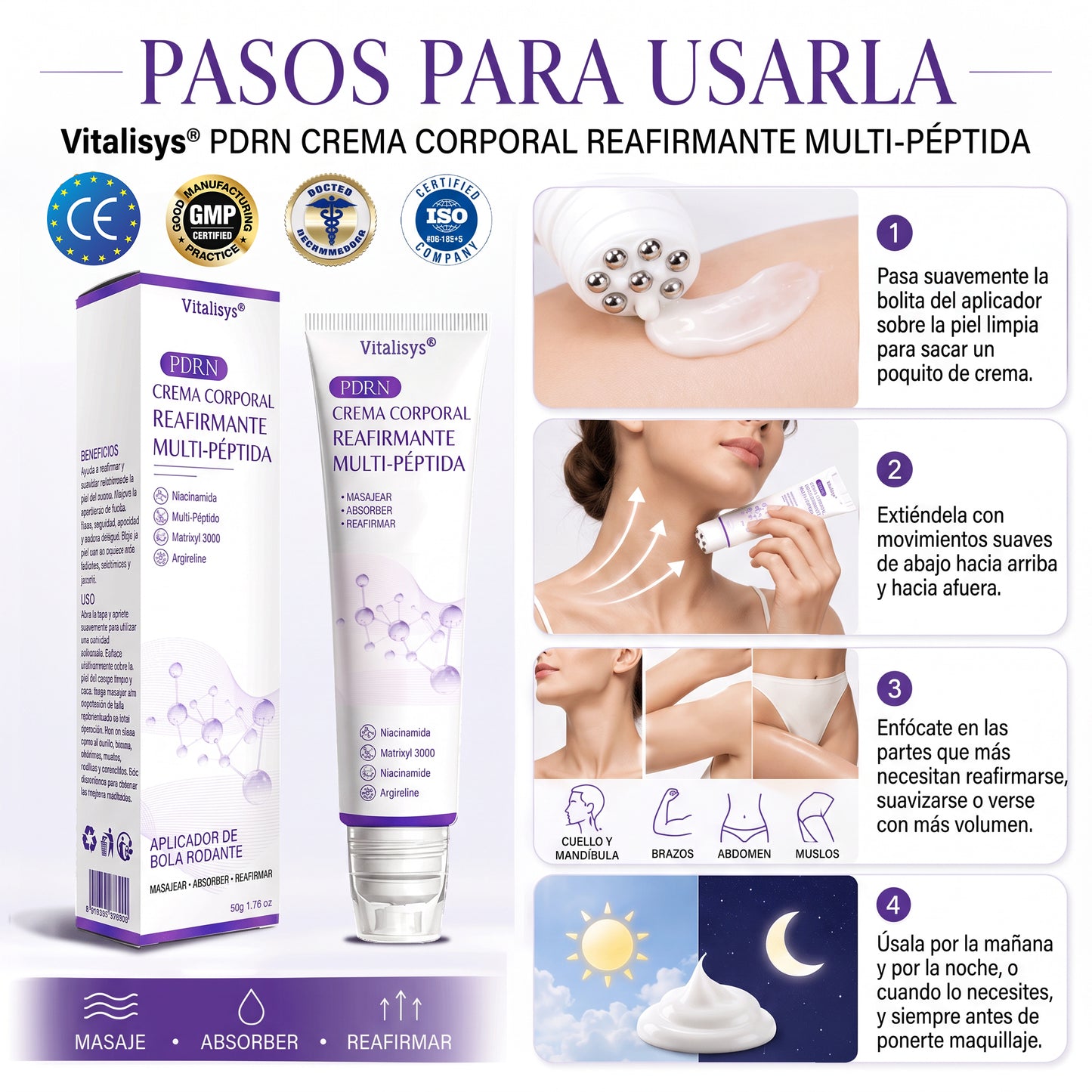30% de descuento exclusivo: Vitalisys® 💎💎 Crema Corporal con Rodillo PDRN y Multi-Péptidos: Antiedad, Hidratación, Reafirmación, Reparación de la Piel, Tono Uniforme, Tratamiento de Manchas y Acné, Reducción de Verrugas y Lunares.