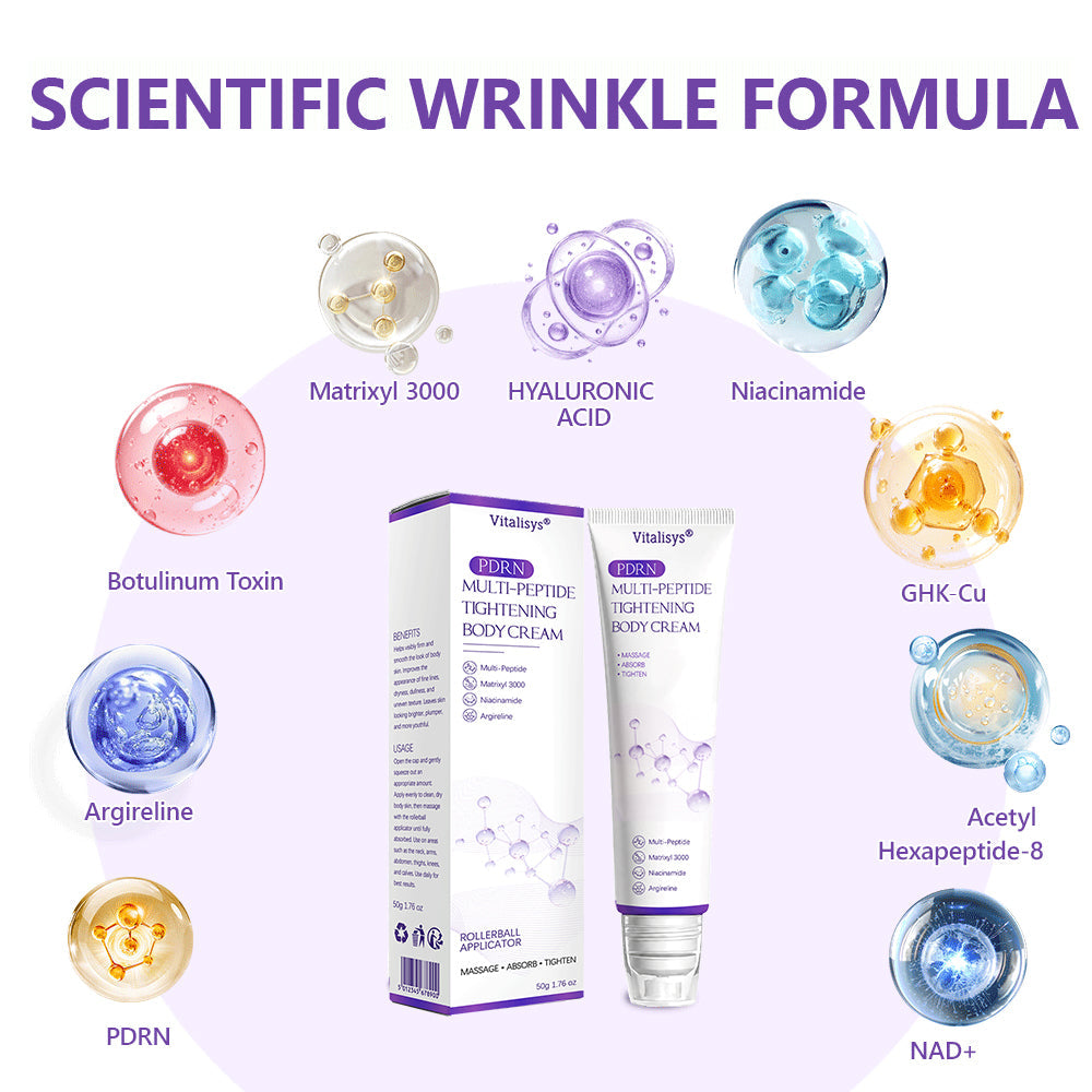 Vitalisys® 🍅 Crema Corporal con Rodillo de PDRN y Multi-Péptidos: Antiedad, Hidratación, Reafirmación, Reparación de la Piel, Tono Uniforme, Tratamiento de Acné y Manchas, Reducción de Verrugas y Lunares, y Alivio de la Psoriasis.