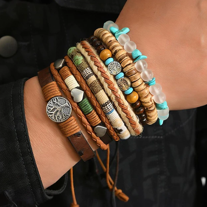 Boho Leren Armbandenset met kralen voor mannen en vrouwen