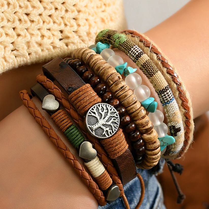 Boho Leren Armbandenset met kralen voor mannen en vrouwen
