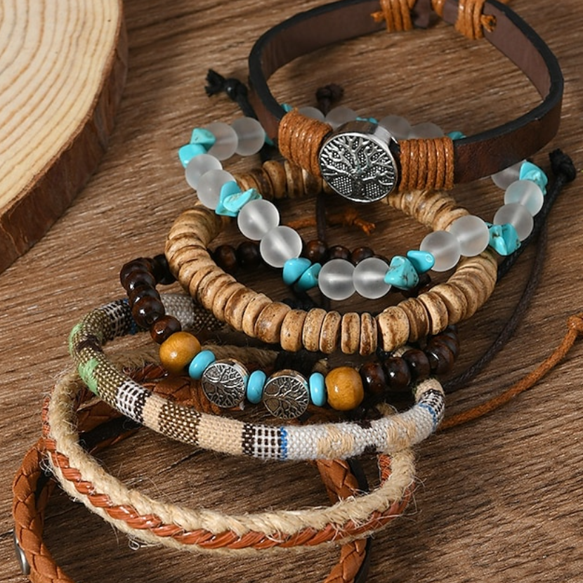 Boho Leren Armbandenset met kralen voor mannen en vrouwen