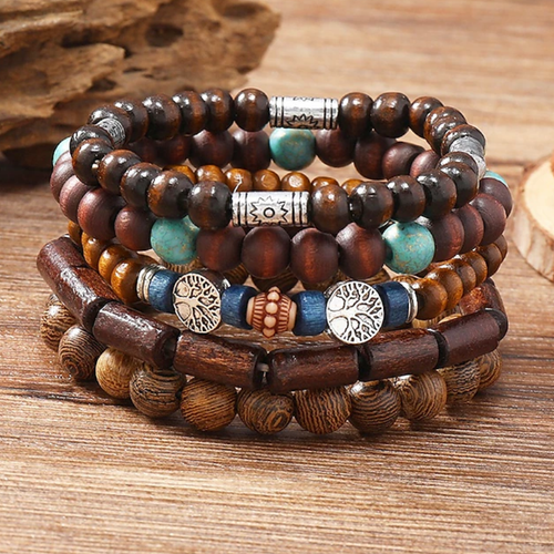 Houten Armbandenset met meerdere lagen voor heren