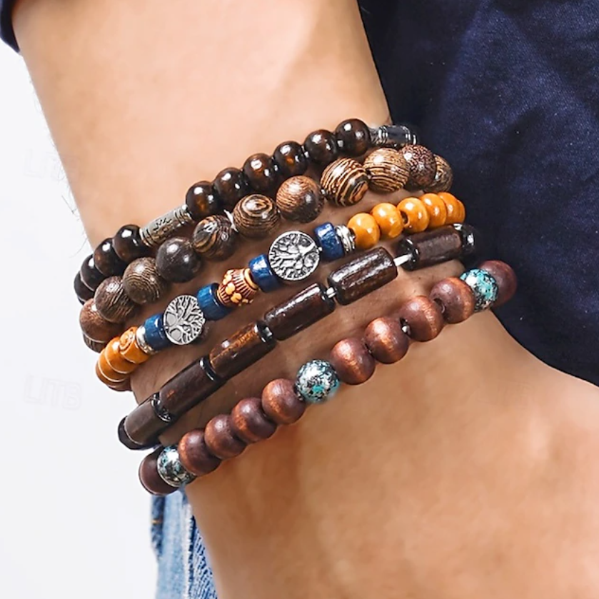 Houten Armbandenset met meerdere lagen voor heren