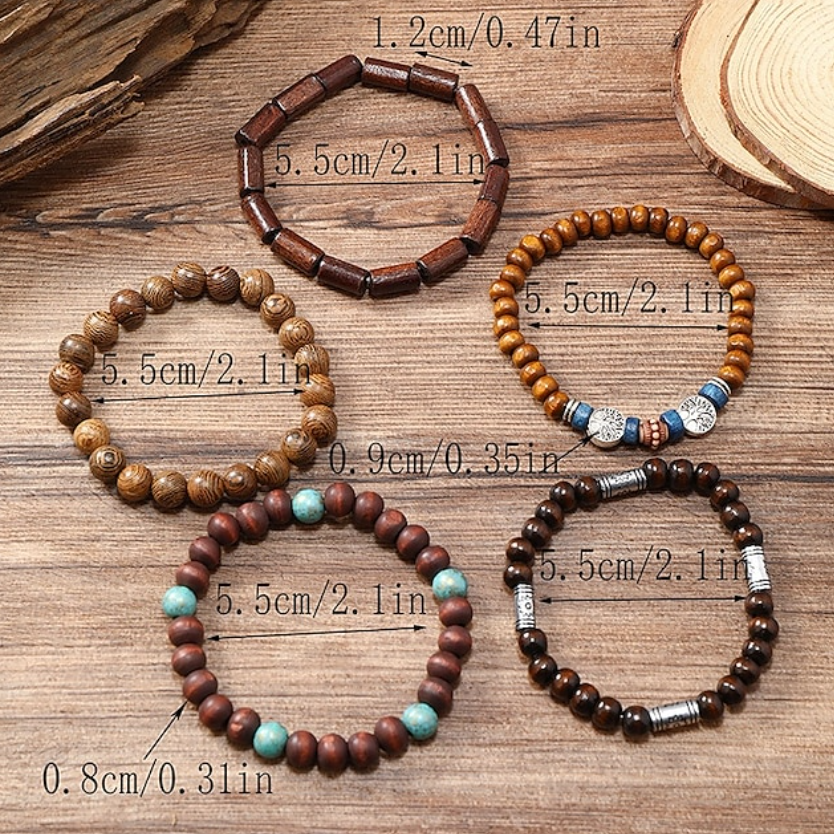 Houten Armbandenset met meerdere lagen voor heren