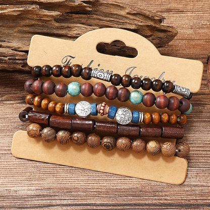 Houten Armbandenset met meerdere lagen voor heren